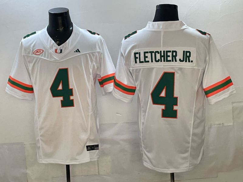 Men 2026 Miami Hurricanes #4 Fletcher jr White 3th generations Limited NCAA Jersey 0011